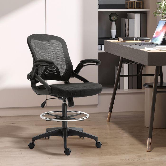 Produktbild Swisshandel24 Bürostuhl, ergonomisch mit verstellbarem Fussring bis 120 kg belastbar Mesh Schwarz 106-126 cm