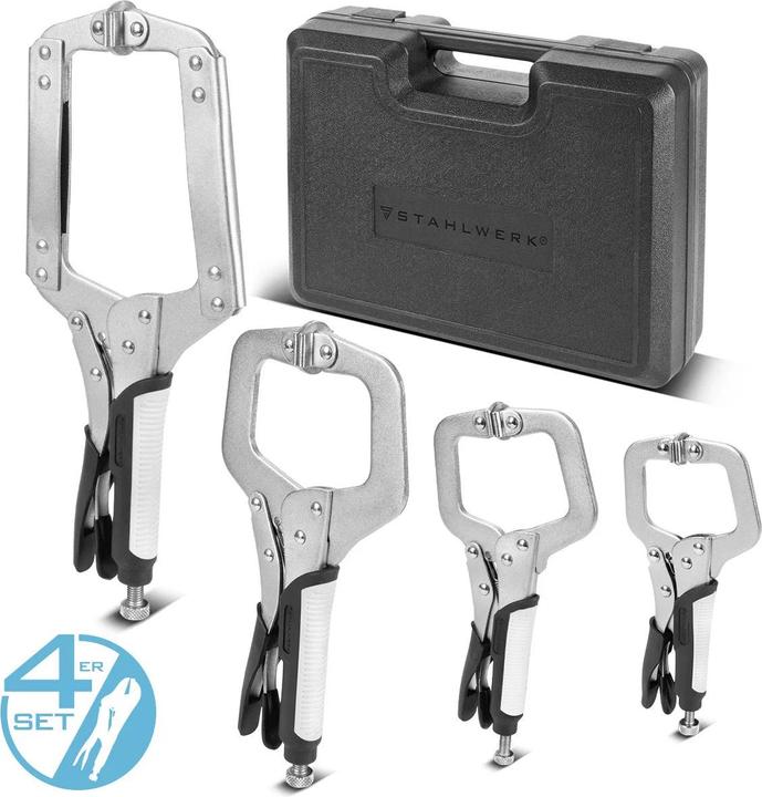 Stahlwerk Gripzangen Set 4-teilig C-Form 6 bis 14 Zoll inklusive Transportkoffer (380 mm)