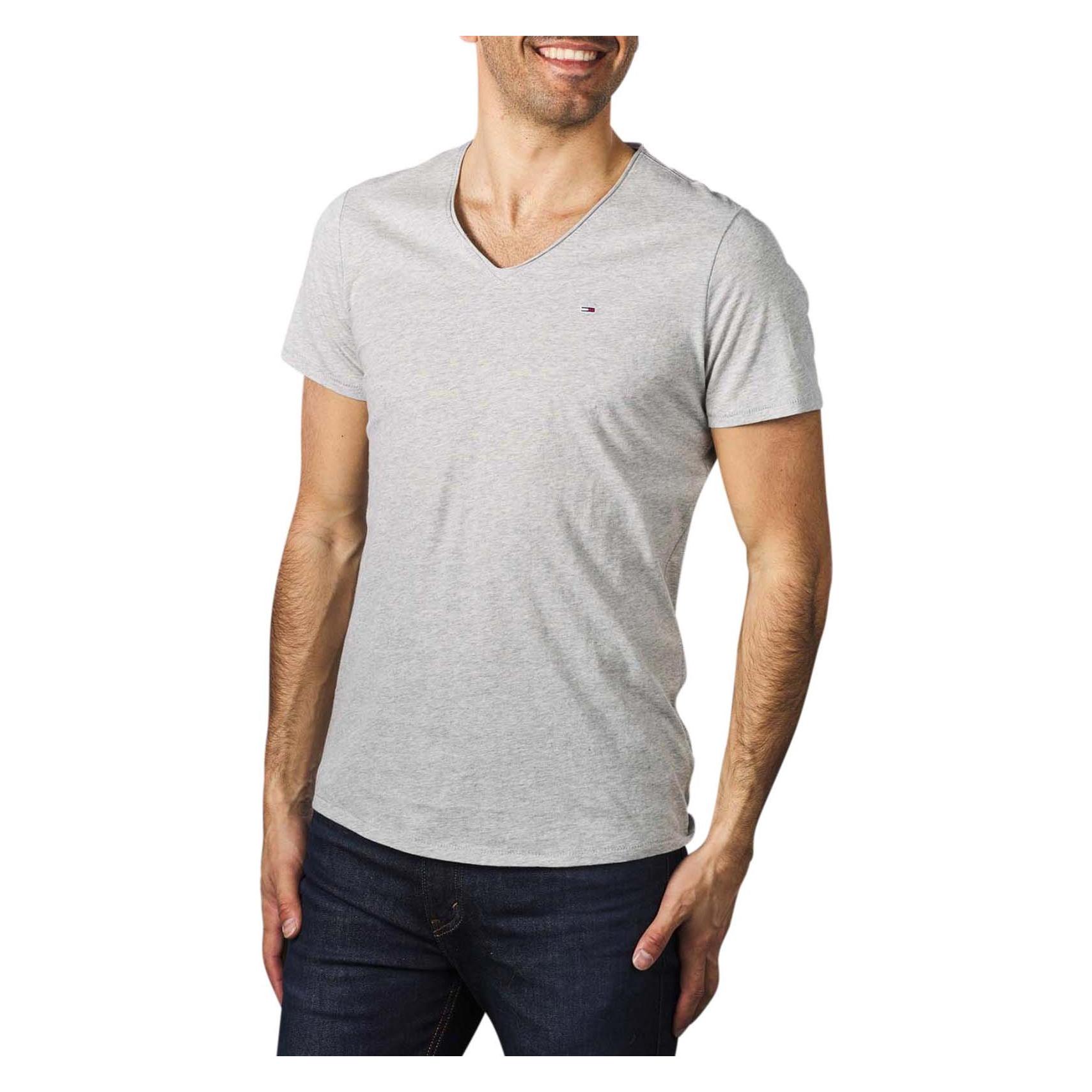 Tommy Hilfiger, Herren, Shirts, Slim Jaspe V Neck Light Grey, Grau, (Xxl)