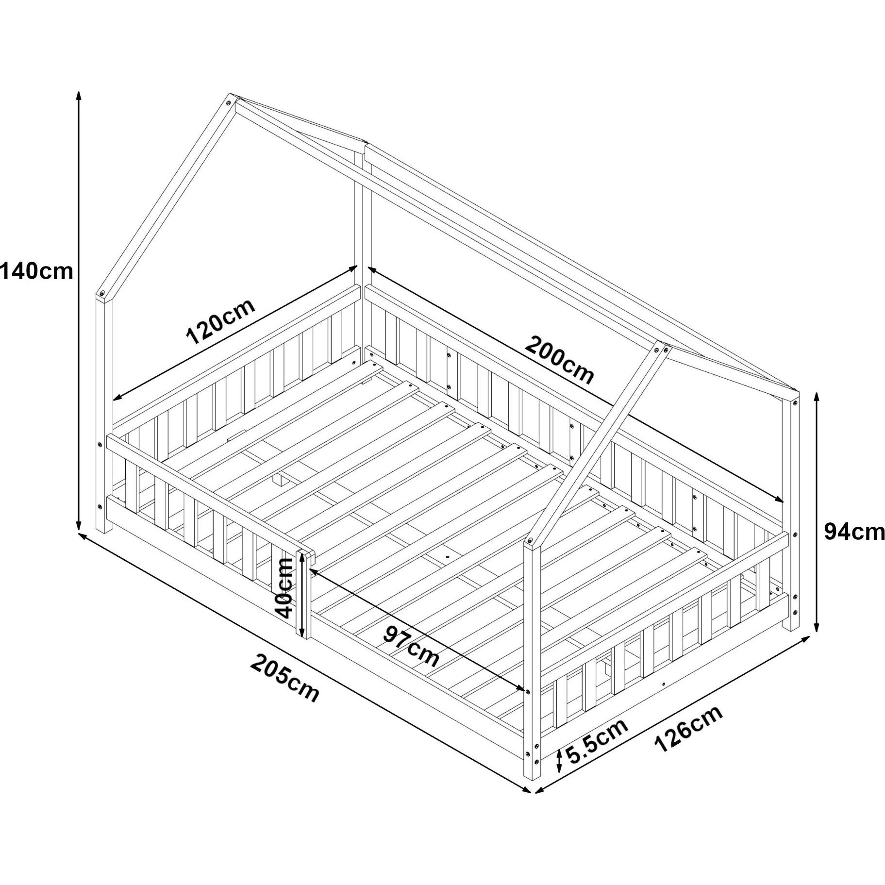 Thumbnail - En.Casa, Kinderbett, Hausbett Hesel mit Matratze und Rausfallschutz (120 x 200 cm)