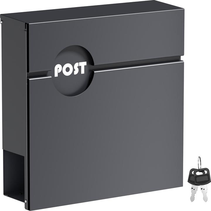 Wiltec Briefkasten Anthrazit V62 Postkasten Stahl Zeitungsfach Wandbriefkasten