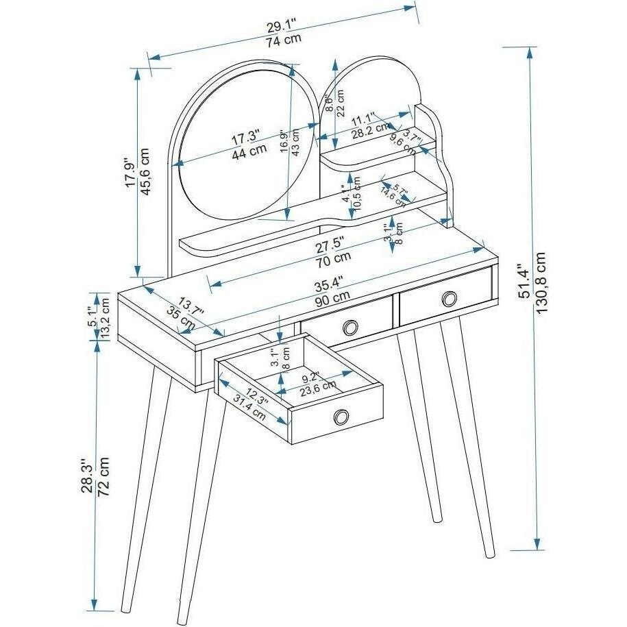 Thumbnail - Kalune Design, Schminktisch, Gordon (74 x 131 x 35 cm)