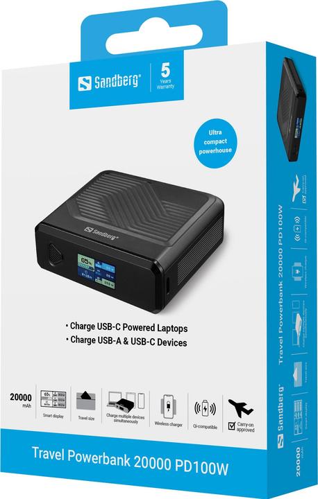 Produktbild Sandberg Travel Powerbank 20000 PD100W (20000 mAh, 100 W, 74 Wh)