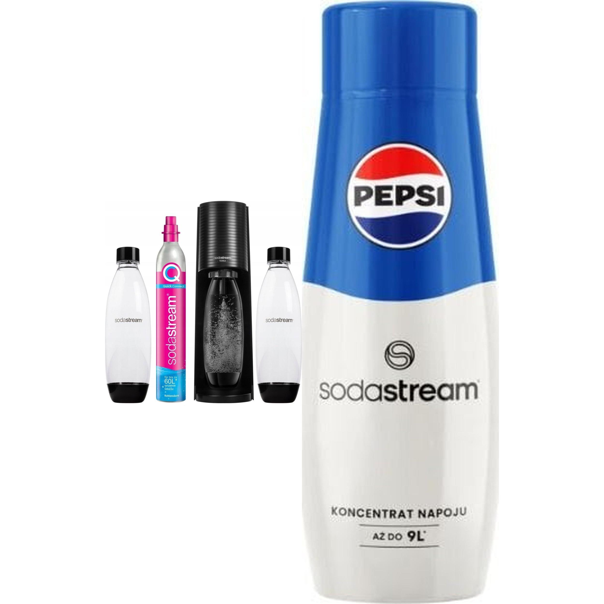 Morele Saturator Sodastream Terra + 2 butelki + gaz Czarny + syrop Pepsi, Gasatore d'acqua, Nero