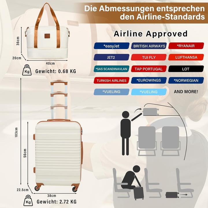 Actual product image Coolife 3-teiliges Handgepäckkofferset mit TSA-Schloss, Kulturtasche und erweiterbarer Reisetasche (47 l)