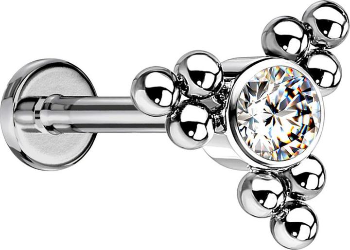 Produktbild Star Piercing Micro Labret Innengewinde silber Kugeln Dreieck mit Kristall silber (ohne Messing, Titan)