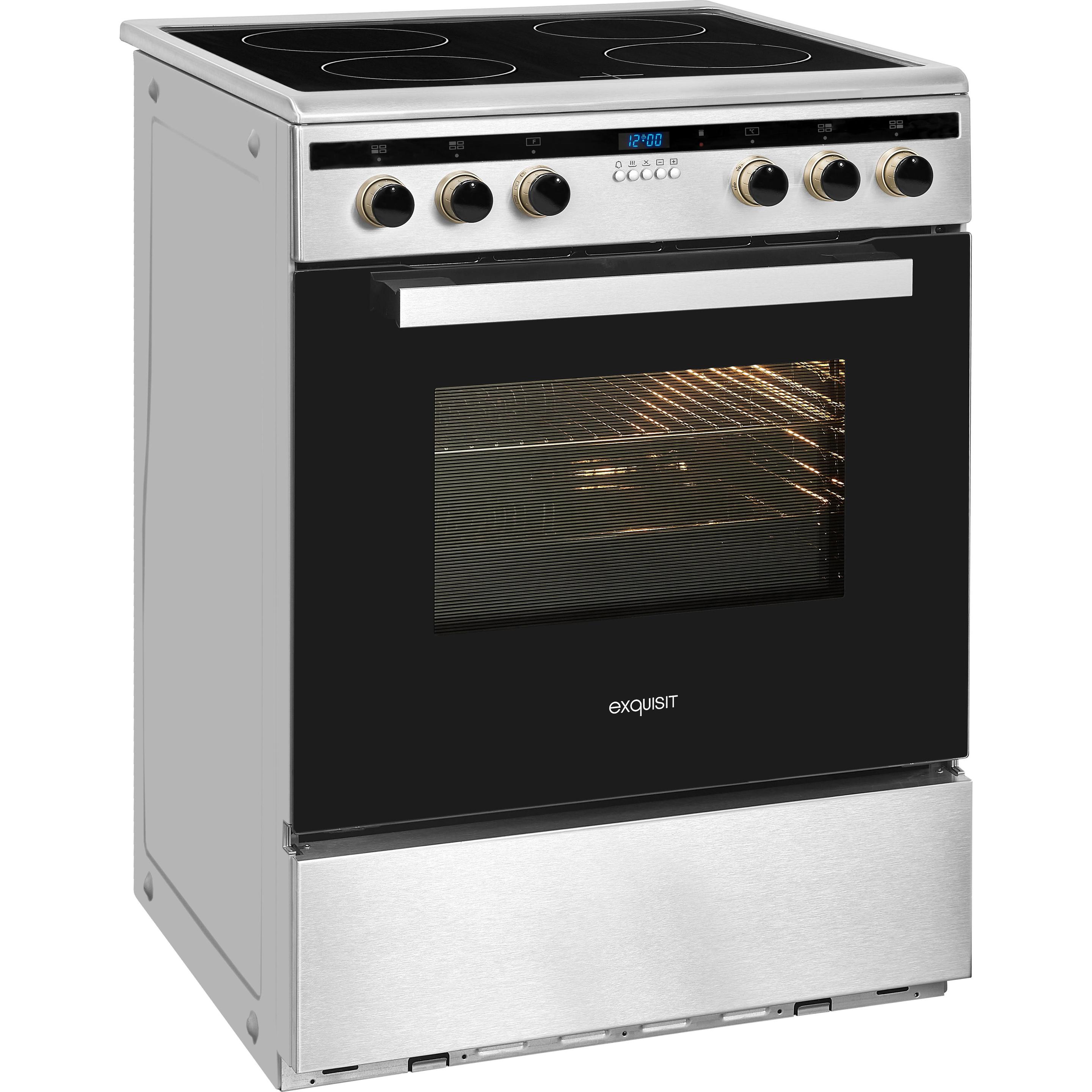 Exquisit EHI 60-3 edelstahl, Backofen + Herd Freistehend, Silber