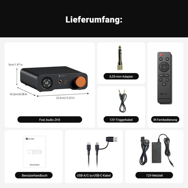 Produktbild Fosi Audio ZH3, DAC Kopfhörerverstärker und Vorverstärker (Display, Gain-Schalter, USB-DAC)