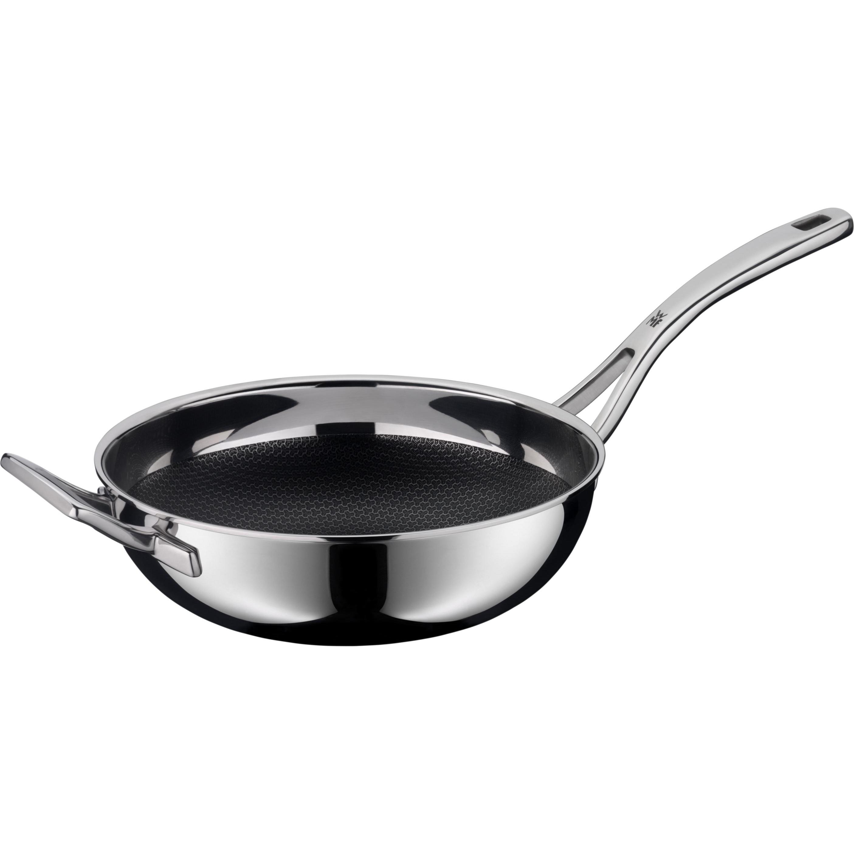 WMF Wokpfanne Edelstahlpfanne 28cm Wabenboden Profi Resist Induktion beschichtet, Pfanne + Kochtopf, Schwarz