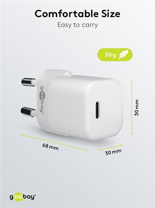 Actual product image Goobay USB C Nano Quick Charger with Lightning Cable (30 W)