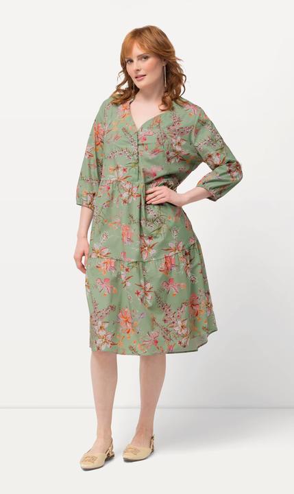 Produktbild Ulla Popken Tunikakleid, floraler Druck, V-Ausschnitt, 3/4-Arm (50, 52)