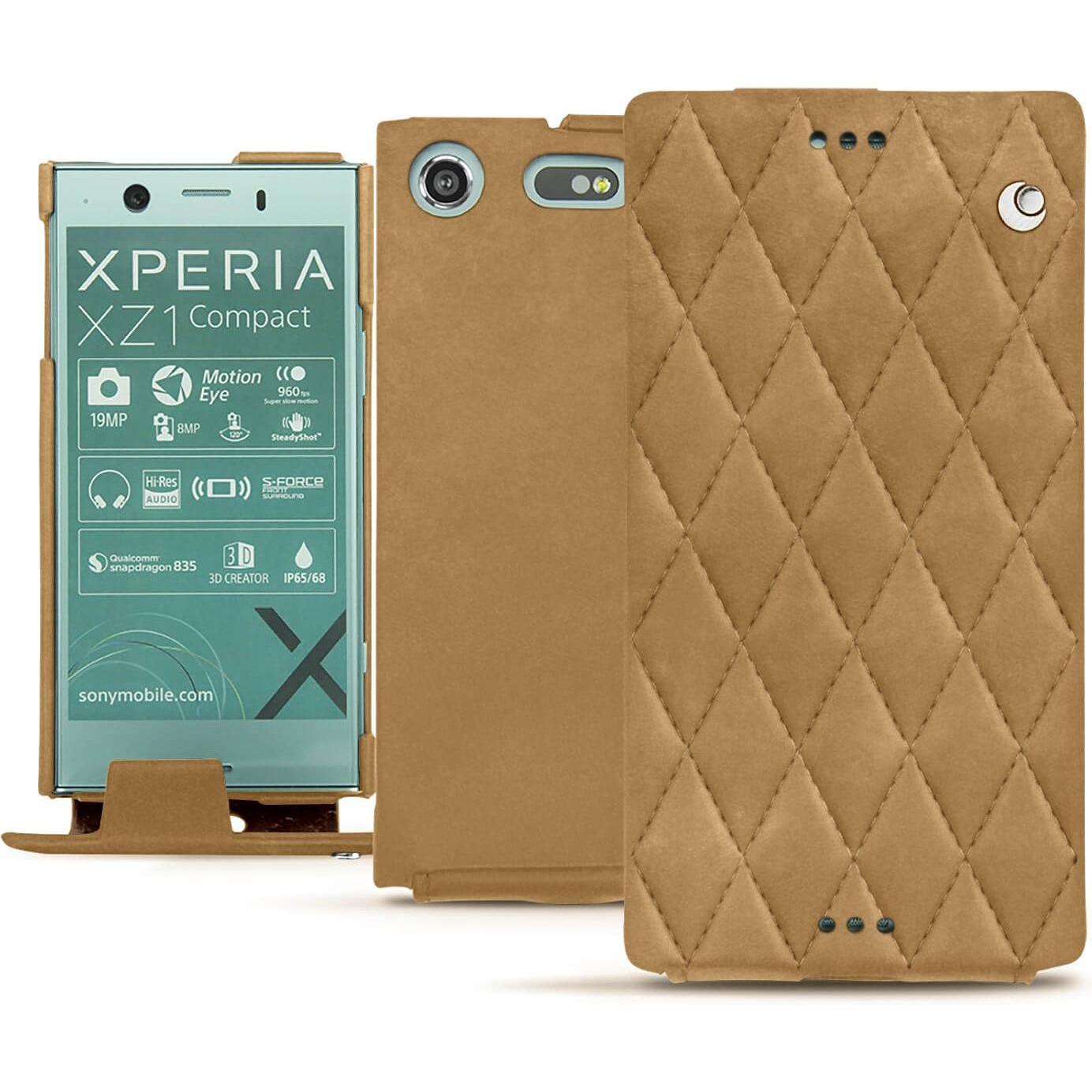 Noreve Lederschutzhülle vertikal (Sony Xperia XZ1 Compact), Smartphone Hülle, Braun