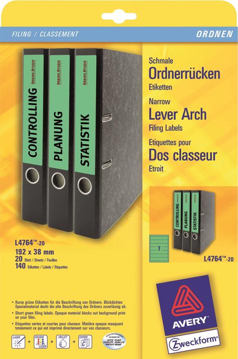 Actual product image Avery L4764-20 labels 38x192mm