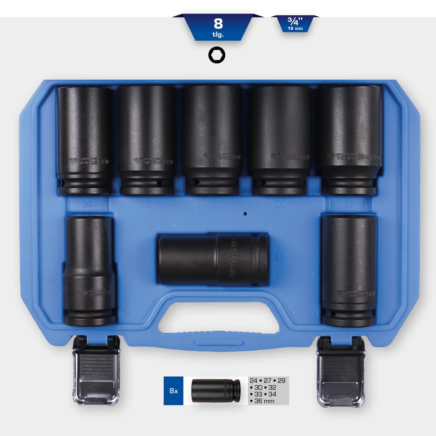 Thumbnail - Brilliant Tools, Steckschlüssel + Stecknuss, BT025600 (36 mm, 34 mm, 30 mm, 26 mm, 32 mm, 33 mm, 27 mm, 28 mm, 35 mm, 25...