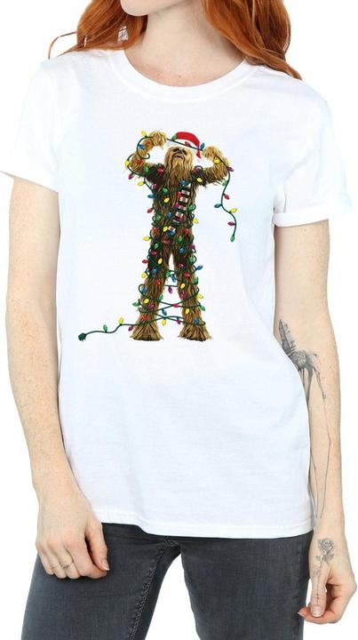 Actual product image Star Wars Womens/Ladies Chewbacca Christmas Lights Cotton Boyfriend T-Shirt (XXL)