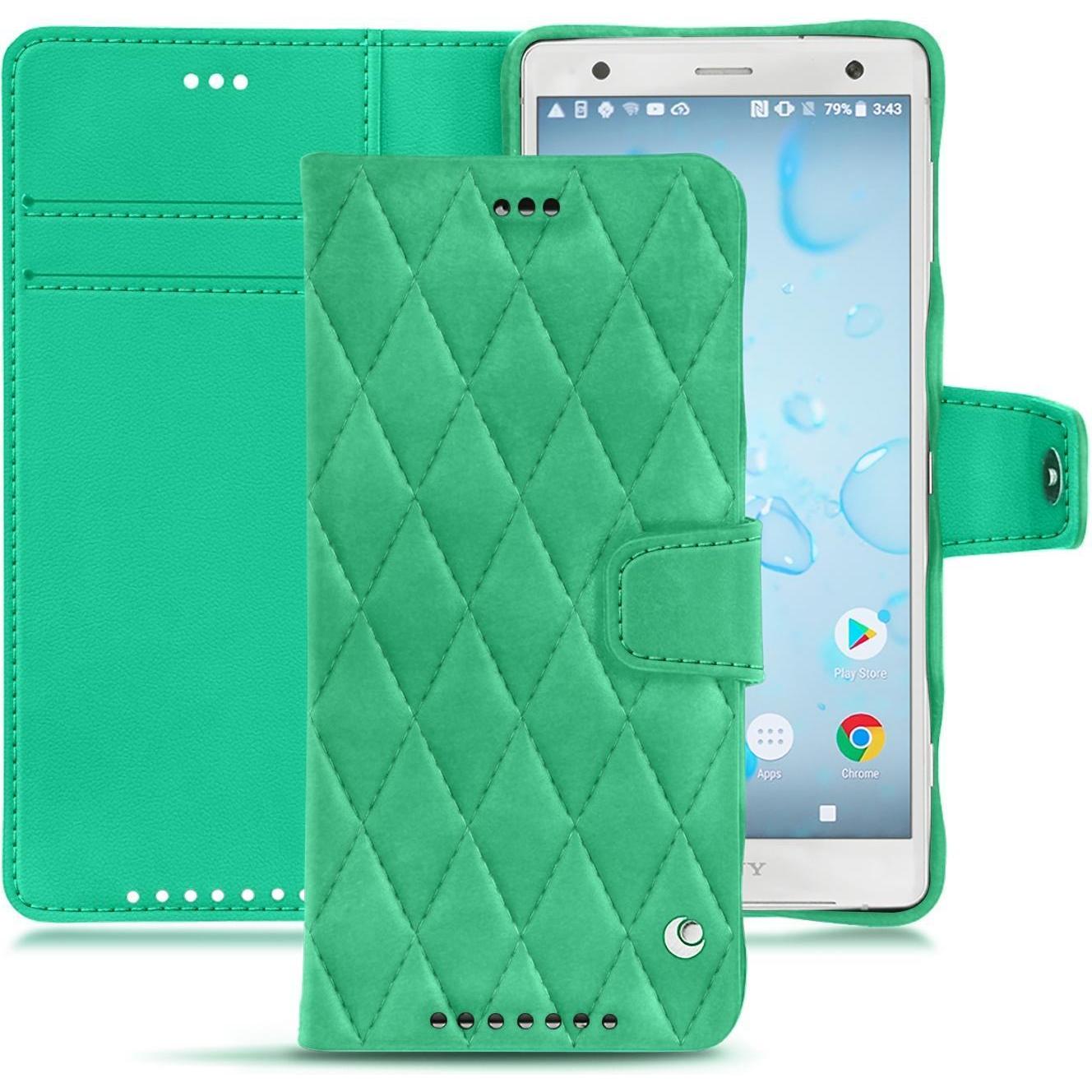 Noreve Lederschutzhülle Wallet (Sony Xperia XZ2), Smartphone Hülle, Grün