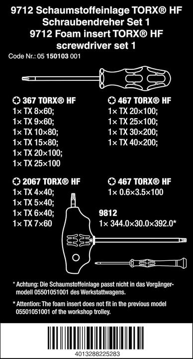 Produktbild Wera 9712 Schaumstoffeinlage TX HF Schraubendreher Set1 (Pin-torx)