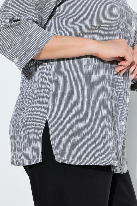 Actual product image Ulla Popken Textured Stripe Button Front Stretch Blouse (68)