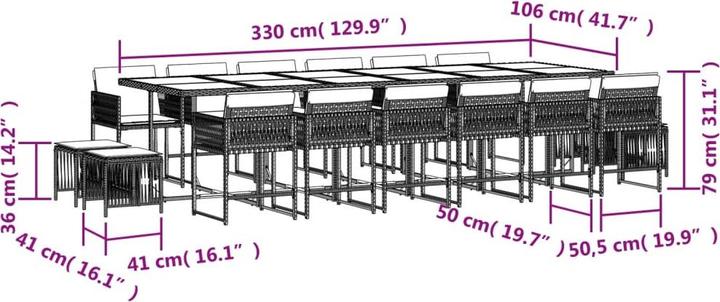Produktbild vidaXL Garten Essgruppe (330 x 106 x 73 cm)