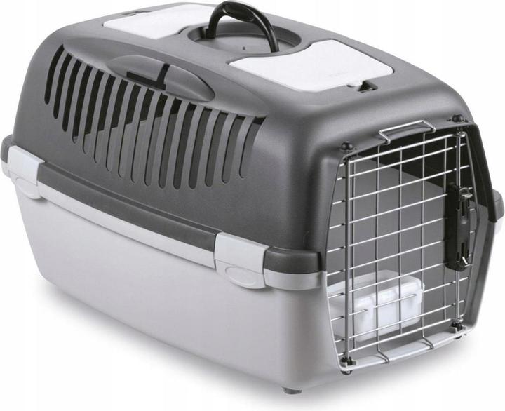 Kerbl GULLIVER 3 DELUX transport box with bowl, metal grille with lock black / gray (Hund, Atmungsaktiv)