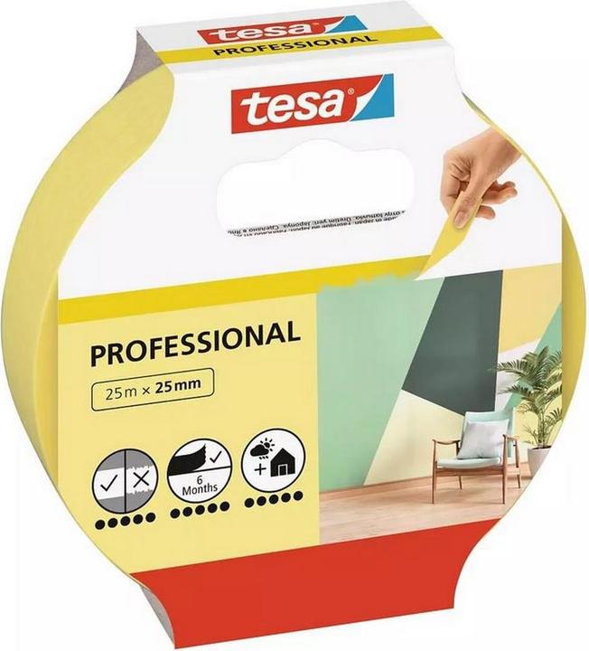 Image du produit tesa 3x painter's tape PROFESSIONAL, ruban de peintre pour un masquage particulièrement précis, paquet (25 mm)