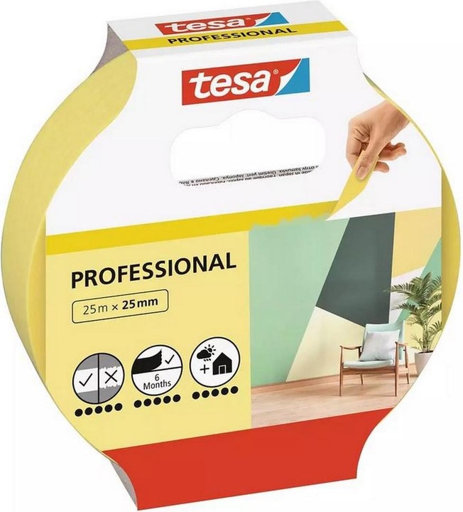 Produktbild tesa 3x Malerkrepp PROFESSIONAL, Malerband für besonders präzises Abkleben, Dreierpack (25 mm)
