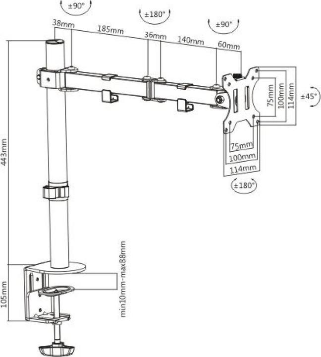 Nutritional values and ingredients Techly Mounting Kit for Monitor (Adjustable Arm) - Black - Screen Size: 33- (Table, 32.01")