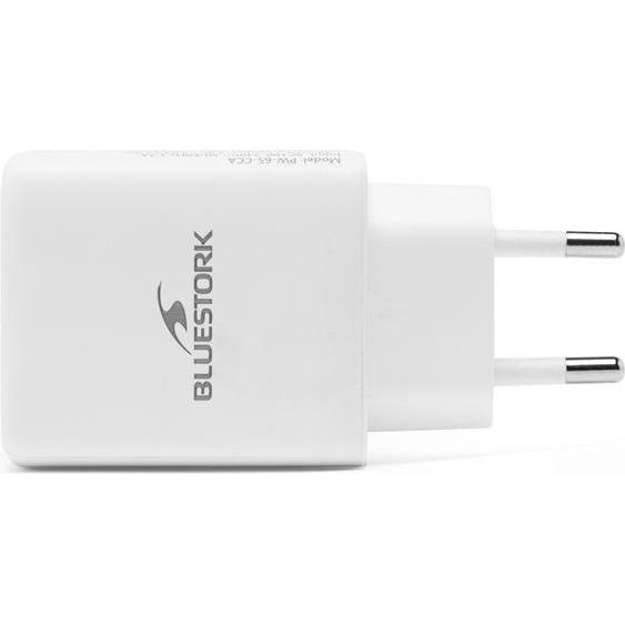 Bluestork Chargeur USB-C/USB-A - 65W - Blanc (65 W), Caricatore USB, Bianco