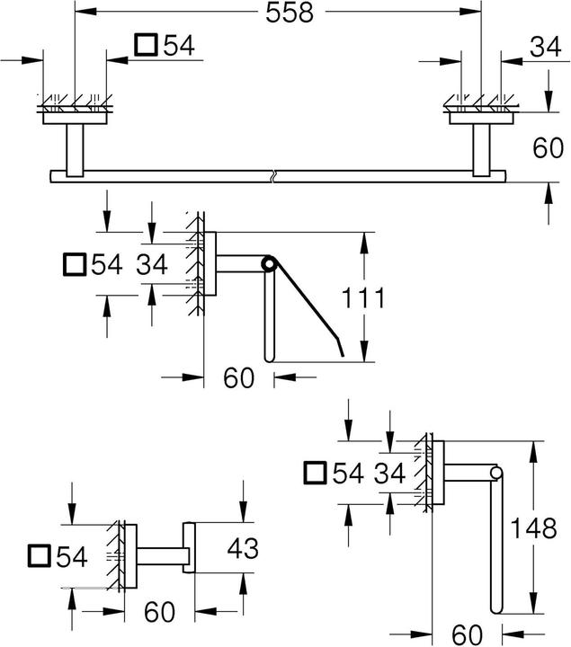 Produktbild Grohe Start Cube QuickFix Accessoire-Set 4 in 1, kleben oder bohren, mattschwarz