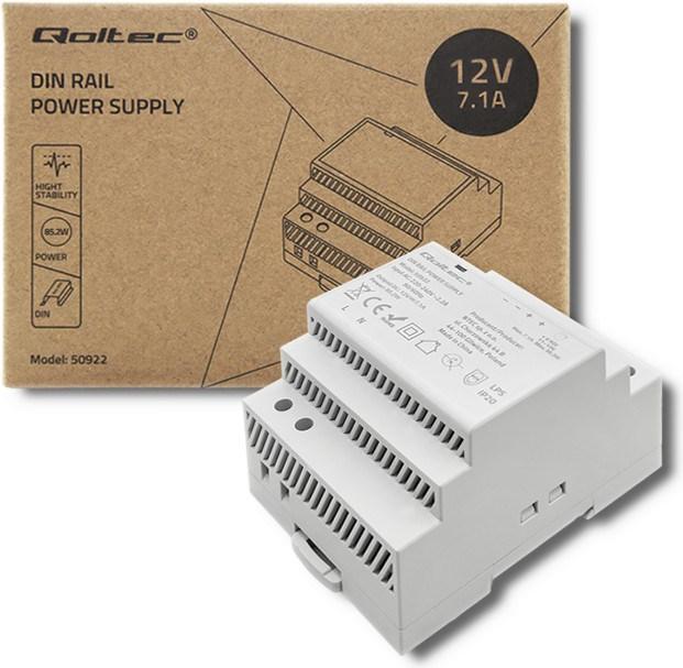 Actual product image Qoltec DIN rail power supply unit | 85 2 W | 12V | 7 1 A | Grey (85.20 W)