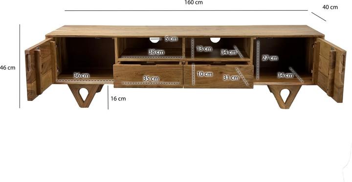 Produktbild FineBuy Lowboard Massivholz TV Board 160cm Fernsehunterschrank Fernsehkommode Schubladen