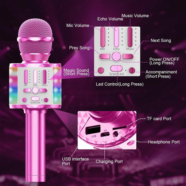 Produktbild MicQutr Karaoke Mikrofon mit Bluetooth und LEDs