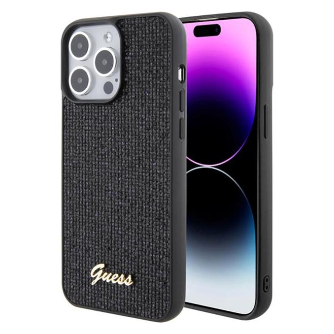 Guess GUHCP15XPMSDGSK IPhone 15 Pro Max 6.7" Czarny/black Hardcase Disco Metal Script (Apple IPhone 15 Pro Max), Smartphone Hülle, Schwarz