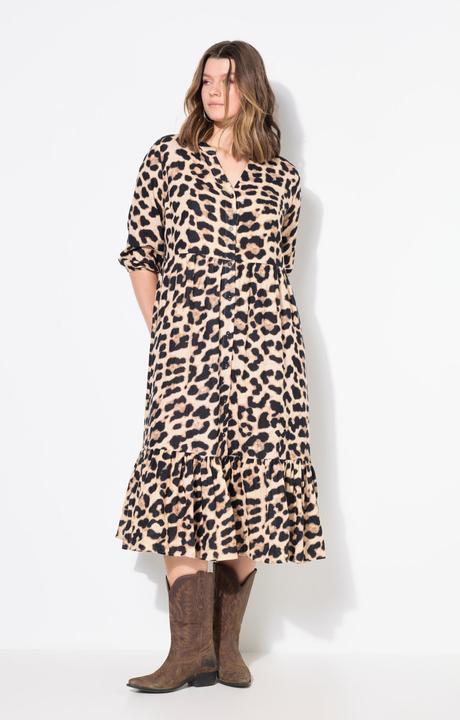 Actual product image Studio Untold Leopard Print Flounce Panel 3/4 Sleeve Dress (46, 48)
