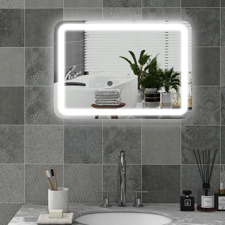 Immagine prodotto Homcom Badspiegel Hartglas Silber (70 x 70 x 90 cm)