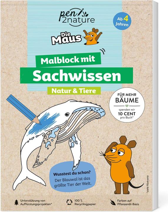 Immagine prodotto Die Maus - Malblock mit Sachwissen Natur und Tiere (Tedesco, pen2nature, 2024)