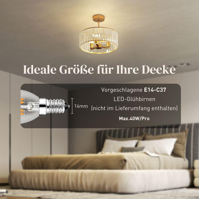 Actual product image Swisshandel24 Deckenlampe, Kristallschirm, 3 Glühbirnen, Metall, Goldfarben (E14)