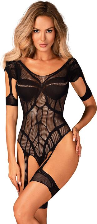 Actual product image Obsessive Mesh Bodystocking With Garter Design - Black (L, M)