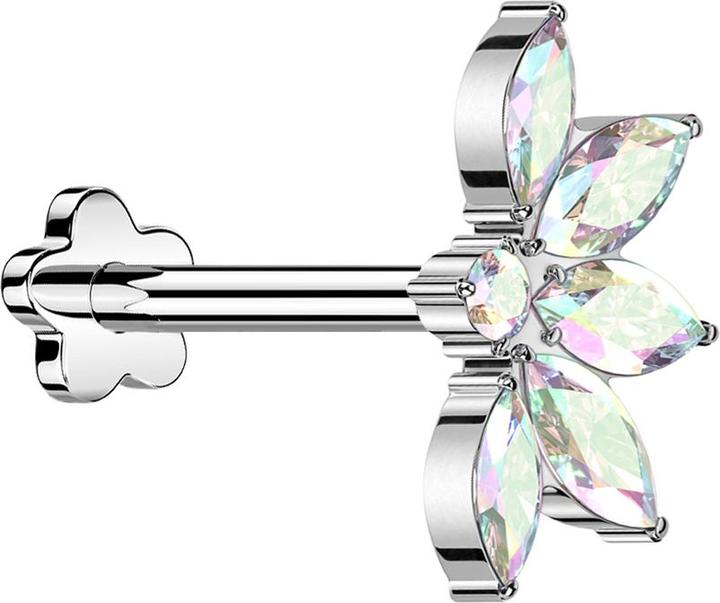 Immagine prodotto Star Piercing Micro Labret senza fili Fiore d'argento mezzo fiore di loto argento cristalli multicolore (Titanio G23, senza ottone)