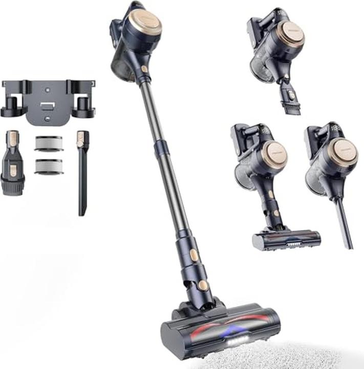 Proscenic Aspirateur sans fil anti-peluche, 40 kPa, 50 min, batterie amovible pour sols durs et tapis