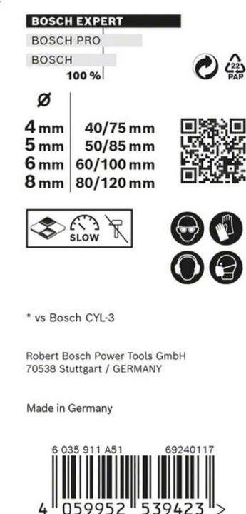 Actual product image Bosch Professional Zubehör EXPERT MultiConstruction CYL-9 drill bit set, 4/5/6/8 mm, 4 pcs. (6 mm, 5 mm, 8 mm, 4 mm)