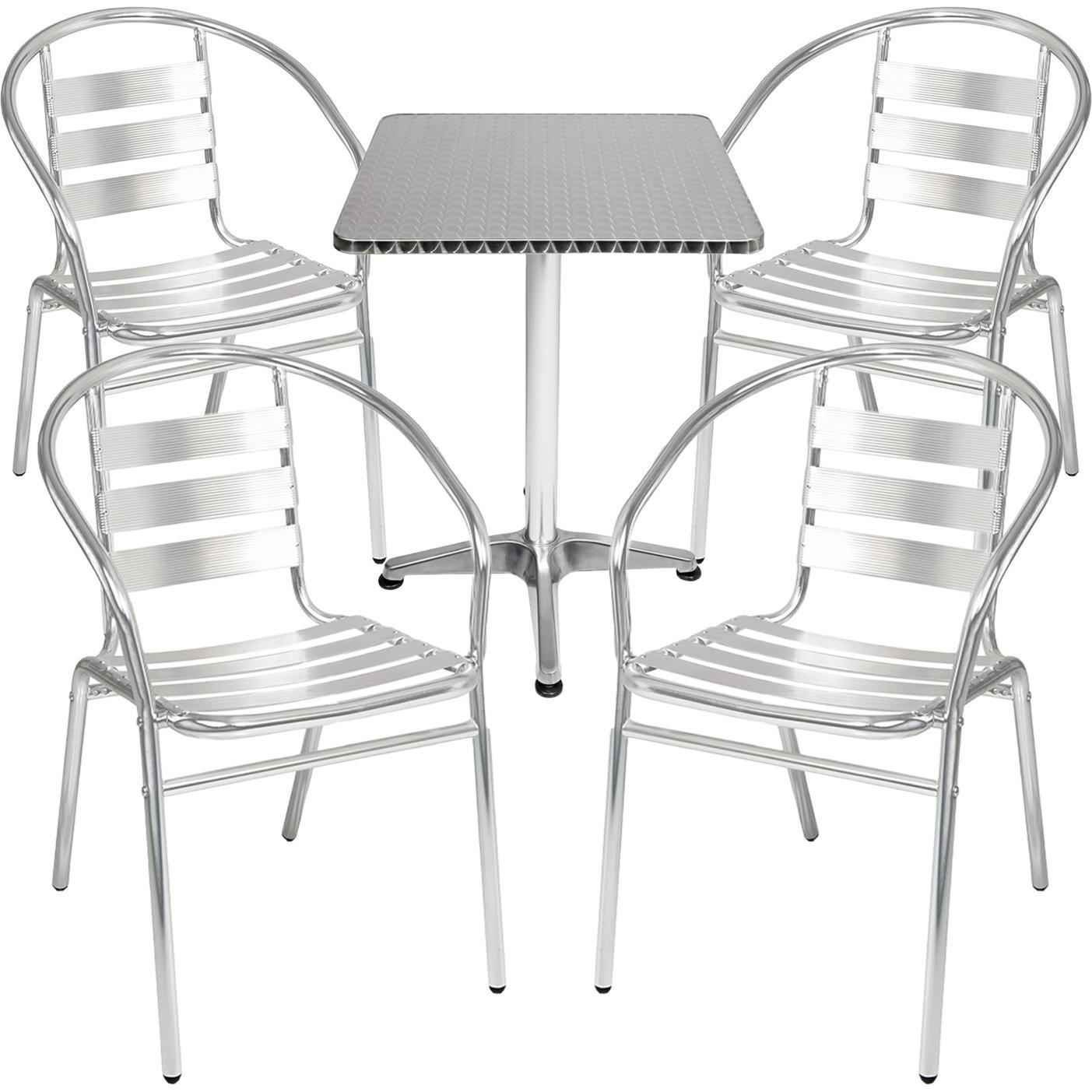Mojawo, Gartentisch + Balkontisch, Bistrogarnitur 5-teilig Aluminium (60 cm)