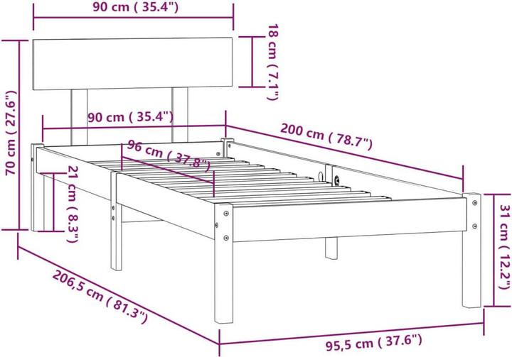 Image du produit vidaXL Bettrahmen (90 x 200 cm)