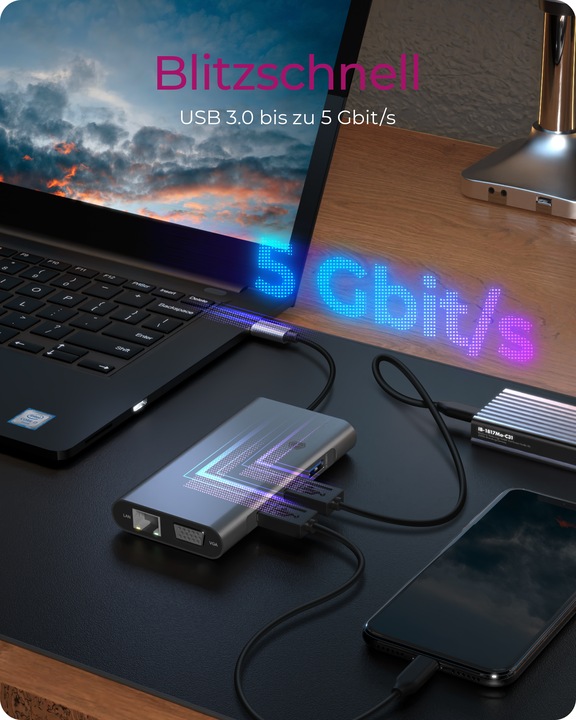 Actual product image Icy Box IB-DK4040-CPD - USB Type-C mini Dock PD (USB-C, 10 Ports)