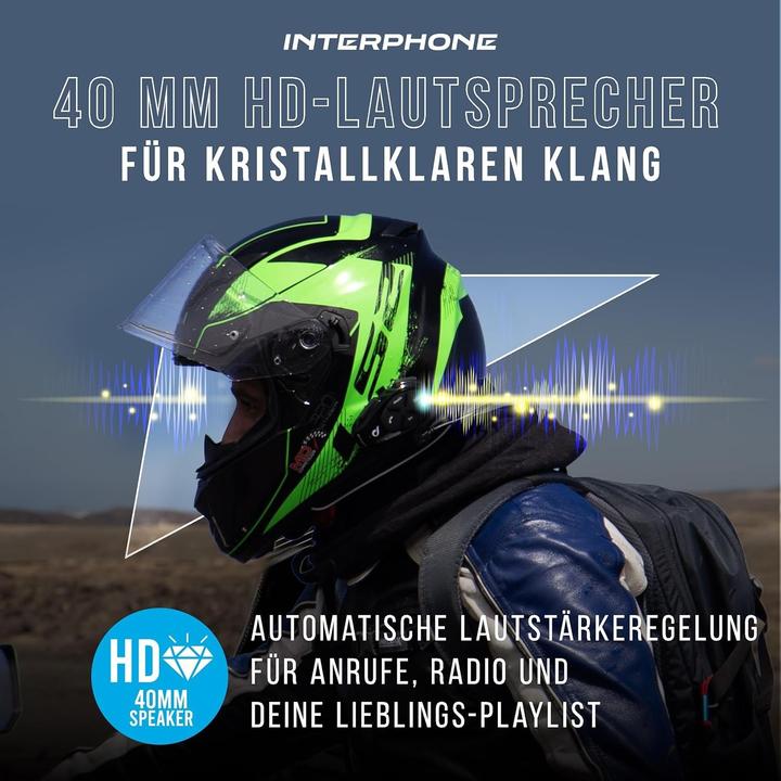 Actual product image Interphone Single Helmet Intercom with HD HiFi Audio, 1 km Range, 20-Hour Battery, GPS, and Voice Commands (Set of 1)