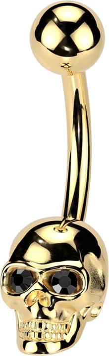 Actual product image Star Piercing Banane vergoldet mit Kugel vergoldet und Totenkopf Kristalle schwarz (without brass, Surgical steel 316L)
