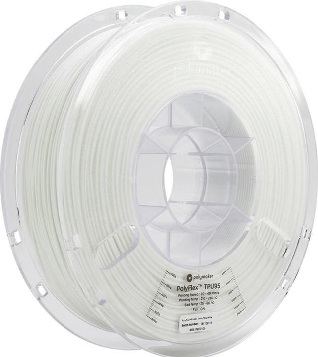 Produktbild Polymaker PolyFlex TPU95 V2 - White - 1.75mm (TPU, 1.75 mm, 750 g)