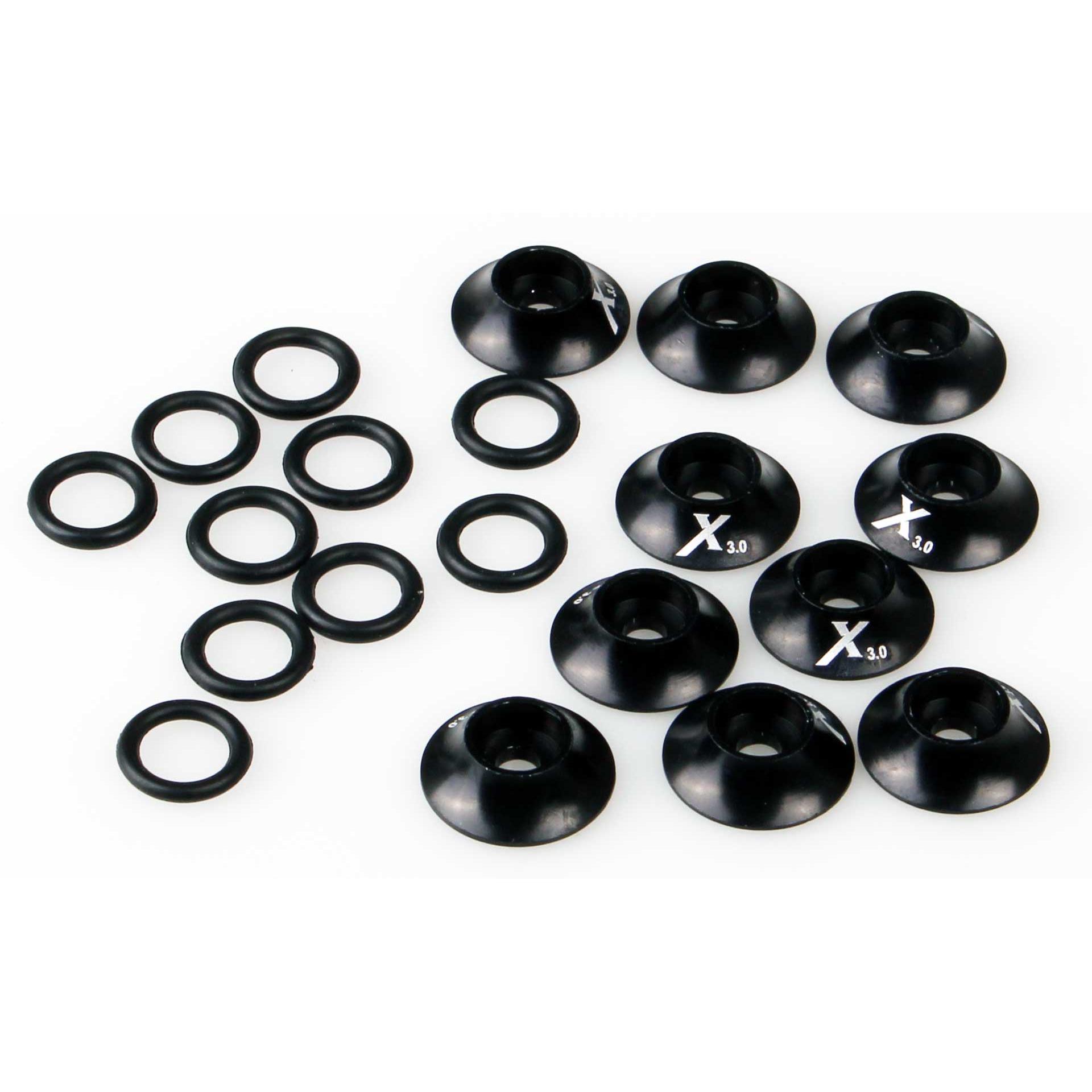 Kuza, Muttern + Unterlegscheiben, Unterlegscheiben Aluminium M3 mit O-Ring 10Stk. Schwarz eloxiert (M3)