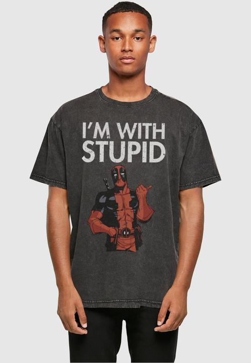 Produktbild Absolute Cult Deadpool - I Am With Stupid Acid Washed Oversize Tee - 115347 (L)