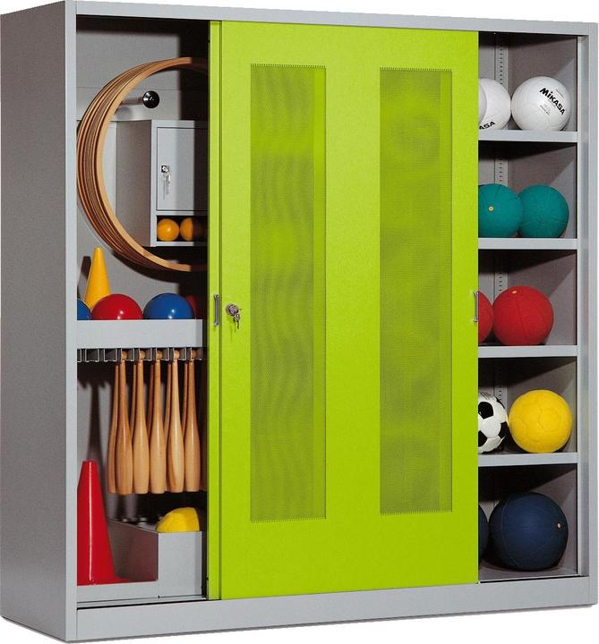 Produktbild C+P Sportgeräteschrank (HxBxT: 195x190x60 cm, mit Lochblech-Schiebetüren, Typ 5)